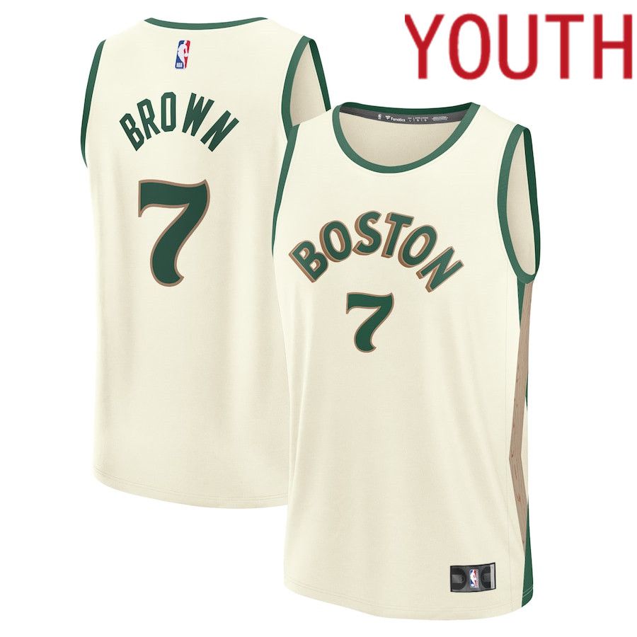 Youth Boston Celtics #7 Jaylen Brown Fanatics Branded White City Edition 2023-24 Fast Break NBA Jersey->youth nba jersey->Youth Jersey
